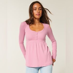Hollister Co. Pink Henley Tie-Back Babydoll Long Sleeve NWT